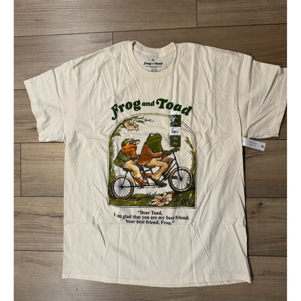 Frog and Toad Are Friends Beige Cotton Graphic T-Shirt Tee NWT L Large